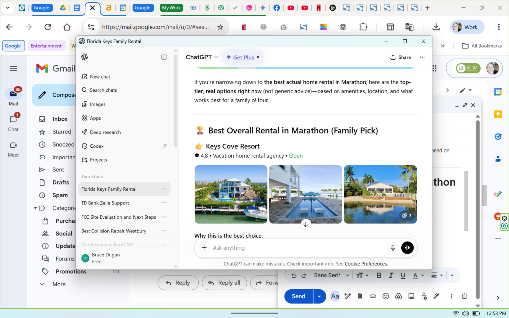 Screenshot of ChatGPT recommending Keys Cove as a top vacation home rental in Marathon, FL , validating Incognito Worldwide’s AEO and GEO strategy.