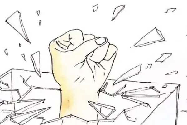 drawing of hand busting through glass ceiling